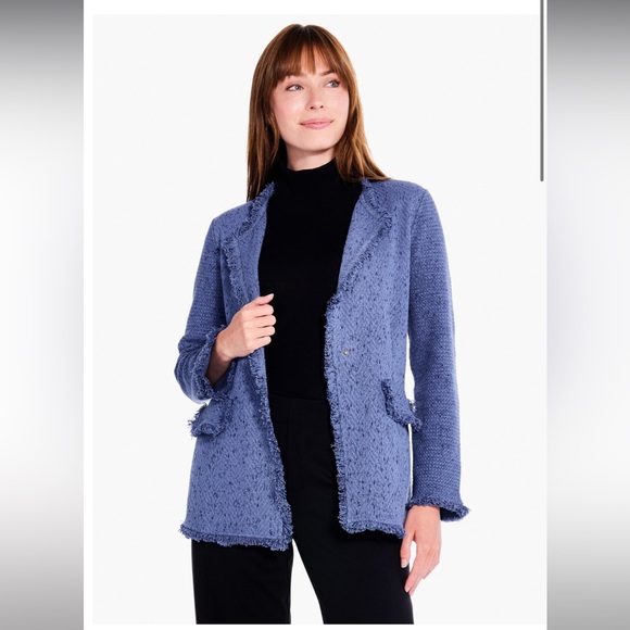 NWT Nic + Zoe Fringe Mix Knit Blazer in Cornflower All Season - Picture 5 of 11